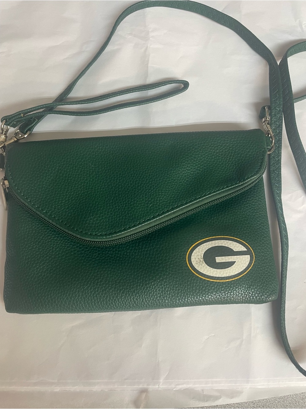 Green Pebbled Crossbody Bag with Team G Emblem